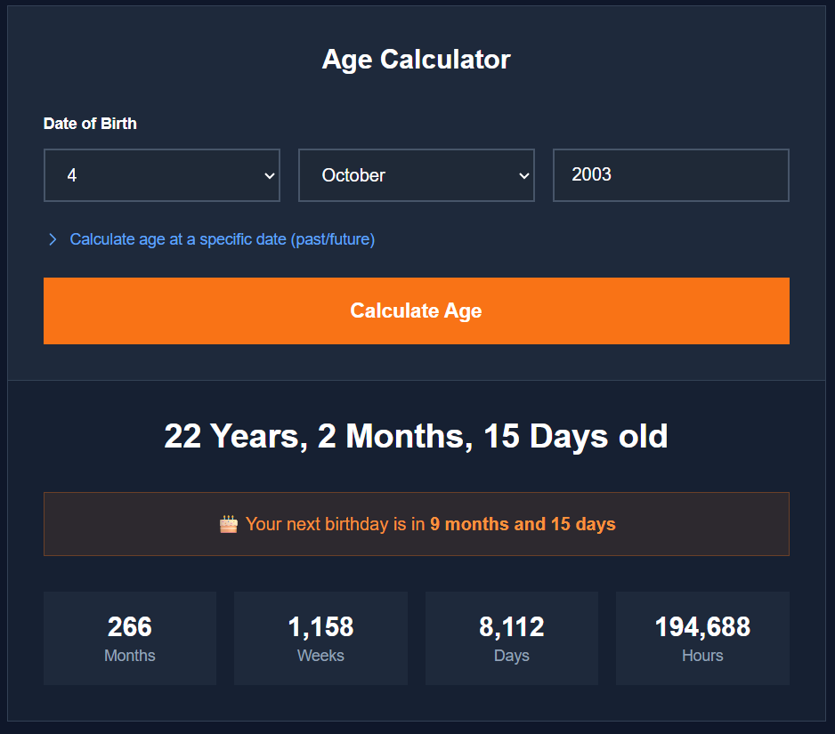 AgeCalculatorZ Tool Interface